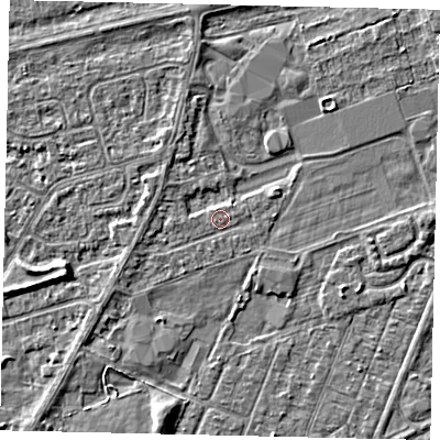 Shaded relief map of the ground around HU47BY, computed from Environment Agency LiDAR. The ground here sits at about 2 m above sea level and falls 3 m across the surrounding 800 m. Surface water reaching this point runs off ground lying to the west-south-west, 1.0 m higher.