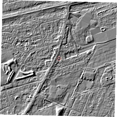 Shaded relief map of the ground around HU47BZ, computed from Environment Agency LiDAR. The ground here sits at about 3 m above sea level and falls 4 m across the surrounding 800 m. Surface water reaching this point runs off ground lying to the west, 0.9 m higher.