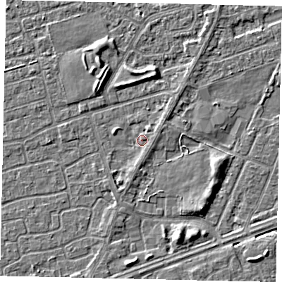 Shaded relief map of the ground around HU47DD, computed from Environment Agency LiDAR. The ground here sits at about 3 m above sea level and falls 4 m across the surrounding 800 m. Surface water reaching this point runs off ground lying to the south-south-west, 1.4 m higher.