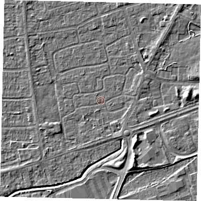 Shaded relief map of the ground around HU47DG, computed from Environment Agency LiDAR. The ground here sits at about 3 m above sea level and falls 6 m across the surrounding 800 m. Surface water reaching this point runs off ground lying to the south-east, 1.5 m higher.