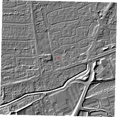 Shaded relief map of the ground around HU47DH, computed from Environment Agency LiDAR. The ground here sits at about 3 m above sea level and falls 8 m across the surrounding 800 m. Surface water reaching this point runs off ground lying to the south-west, 1.2 m higher.