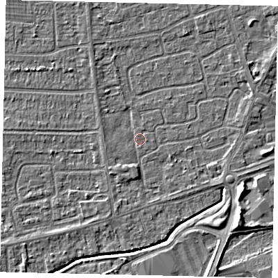 Shaded relief map of the ground around HU47DJ, computed from Environment Agency LiDAR. The ground here sits at about 3 m above sea level and falls 6 m across the surrounding 800 m. Surface water reaching this point runs off ground lying to the south-south-west, 1.5 m higher.