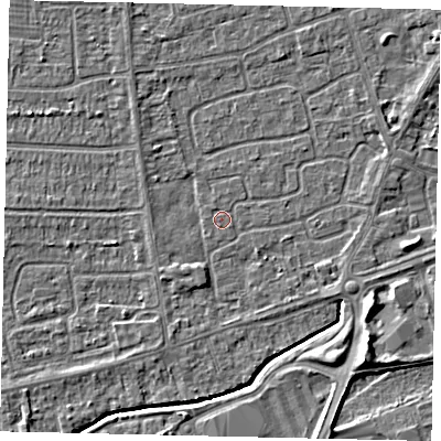 Shaded relief map of the ground around HU47DL, computed from Environment Agency LiDAR. The ground here sits at about 3 m above sea level and falls 6 m across the surrounding 800 m. The ground contributing surface water to this point lies to the south-east.