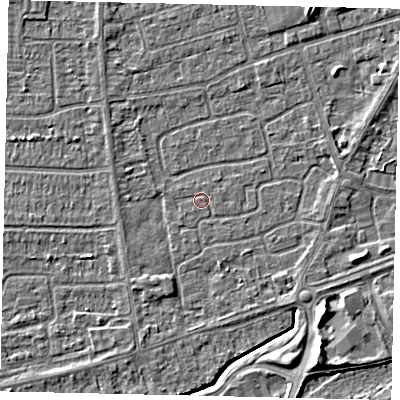 Shaded relief map of the ground around HU47DN, computed from Environment Agency LiDAR. The ground here sits at about 3 m above sea level and falls 6 m across the surrounding 800 m. Surface water reaching this point runs off ground lying to the south-south-west, 1.6 m higher.