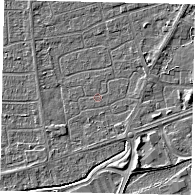 Shaded relief map of the ground around HU47DP, computed from Environment Agency LiDAR. The ground here sits at about 3 m above sea level and falls 6 m across the surrounding 800 m. Surface water reaching this point runs off ground lying to the south-west, 1.6 m higher.