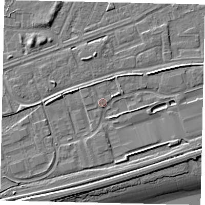 Shaded relief map of the ground around HU47DQ, computed from Environment Agency LiDAR. The ground here sits at about 4 m above sea level and falls 11 m across the surrounding 800 m. Surface water reaching this point runs off ground lying to the south-south-east, 4.4 m higher.