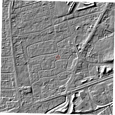 Shaded relief map of the ground around HU47DR, computed from Environment Agency LiDAR. The ground here sits at about 2 m above sea level and falls 6 m across the surrounding 800 m. Surface water reaching this point runs off ground lying to the south-south-east, 1.7 m higher.