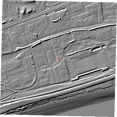 Shaded relief map of the ground around HU47DY, computed from Environment Agency LiDAR. The ground here sits at about 4 m above sea level and falls 11 m across the surrounding 800 m. Surface water reaching this point runs off ground lying to the west-north-west, 5.1 m higher.