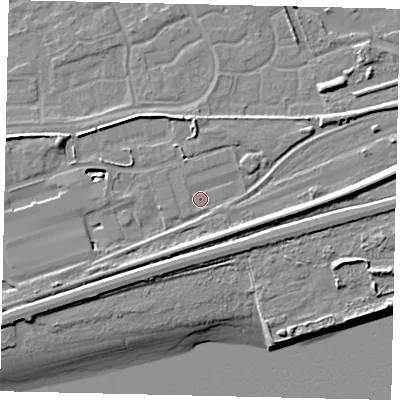 Shaded relief map of the ground around HU47EA, computed from Environment Agency LiDAR. The ground here sits at about 4 m above sea level and falls 11 m across the surrounding 800 m. Surface water reaching this point runs off ground lying to the north-north-west, 2.2 m higher.