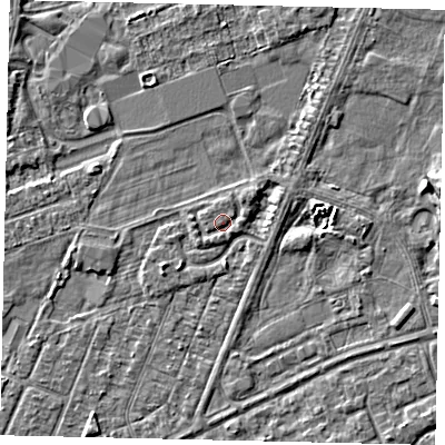 Shaded relief map of the ground around HU47ED, computed from Environment Agency LiDAR. The ground here sits at about 3 m above sea level and falls 3 m across the surrounding 800 m. Surface water reaching this point runs off ground lying to the east, 0.8 m higher.