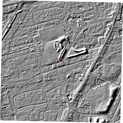 Shaded relief map of the ground around HU47EE, computed from Environment Agency LiDAR. The ground here sits at about 3 m above sea level and falls 3 m across the surrounding 800 m. Surface water reaching this point runs off ground lying to the north-north-west, 2.1 m higher.