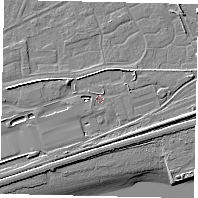 Shaded relief map of the ground around HU47EF, computed from Environment Agency LiDAR. The ground here sits at about 4 m above sea level and falls 10 m across the surrounding 800 m. Surface water reaching this point runs off ground lying to the east-south-east, 4.1 m higher.