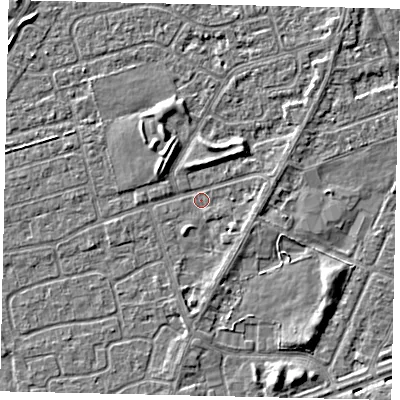 Shaded relief map of the ground around HU47EH, computed from Environment Agency LiDAR. The ground here sits at about 2 m above sea level and falls 4 m across the surrounding 800 m. Surface water reaching this point runs off ground lying to the north-west, 2.8 m higher.