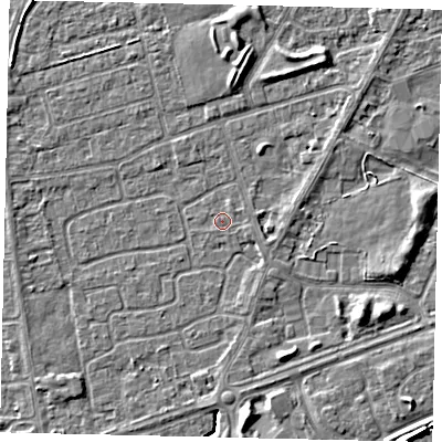 Shaded relief map of the ground around HU47EP, computed from Environment Agency LiDAR. The ground here sits at about 3 m above sea level and falls 6 m across the surrounding 800 m. Surface water reaching this point runs off ground lying to the east-south-east, 0.8 m higher.