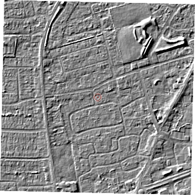Shaded relief map of the ground around HU47ES, computed from Environment Agency LiDAR. The ground here sits at about 2 m above sea level and falls 3 m across the surrounding 800 m. Surface water reaching this point runs off ground lying to the west-south-west, 1.2 m higher.