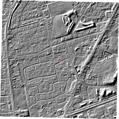 Shaded relief map of the ground around HU47ET, computed from Environment Agency LiDAR. The ground here sits at about 3 m above sea level and falls 3 m across the surrounding 800 m. Surface water reaching this point runs off ground lying to the south, 1.7 m higher.
