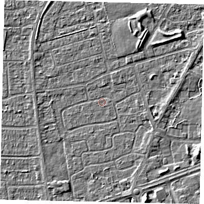 Shaded relief map of the ground around HU47EU, computed from Environment Agency LiDAR. The ground here sits at about 2 m above sea level and falls 5 m across the surrounding 800 m. Surface water reaching this point runs off ground lying to the south-south-east, 1.6 m higher.