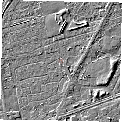 Shaded relief map of the ground around HU47EW, computed from Environment Agency LiDAR. The ground here sits at about 3 m above sea level and falls 4 m across the surrounding 800 m. Surface water reaching this point runs off ground lying to the south, 1.7 m higher.