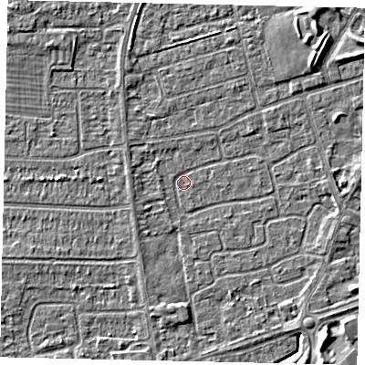 Shaded relief map of the ground around HU47EX, computed from Environment Agency LiDAR. The ground here sits at about 2 m above sea level and falls 5 m across the surrounding 800 m. Surface water reaching this point runs off ground lying to the south-east, 1.7 m higher.