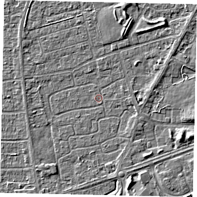 Shaded relief map of the ground around HU47EZ, computed from Environment Agency LiDAR. The ground here sits at about 2 m above sea level and falls 5 m across the surrounding 800 m. Surface water reaching this point runs off ground lying to the south-south-east, 1.7 m higher.