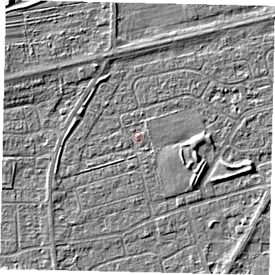 Shaded relief map of the ground around HU47HD, computed from Environment Agency LiDAR. The ground here sits at about 3 m above sea level and falls 4 m across the surrounding 800 m. Surface water reaching this point runs off ground lying to the south-west, 1.1 m higher.