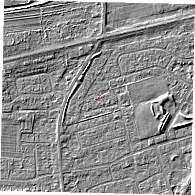Shaded relief map of the ground around HU47HE, computed from Environment Agency LiDAR. The ground here sits at about 3 m above sea level and falls 4 m across the surrounding 800 m. Surface water reaching this point runs off ground lying to the east-south-east, 0.6 m higher.