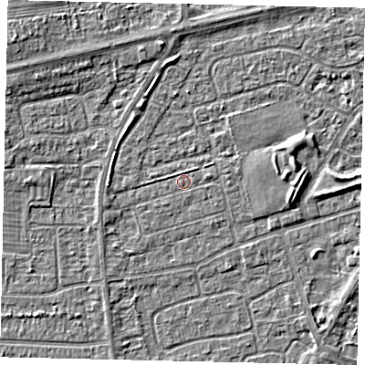 Shaded relief map of the ground around HU47HH, computed from Environment Agency LiDAR. The ground here sits at about 3 m above sea level and falls 4 m across the surrounding 800 m. Surface water reaching this point runs off ground lying to the west-south-west, 1.0 m higher.