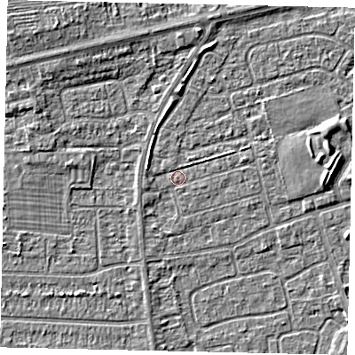 Shaded relief map of the ground around HU47HJ, computed from Environment Agency LiDAR. The ground here sits at about 3 m above sea level and falls 4 m across the surrounding 800 m. Surface water reaching this point runs off ground lying to the west-south-west, 0.9 m higher.