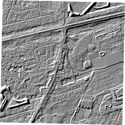 Shaded relief map of the ground around HU47JB, computed from Environment Agency LiDAR. The ground here sits at about 3 m above sea level and falls 4 m across the surrounding 800 m. Surface water reaching this point runs off ground lying to the west-south-west, 0.6 m higher.