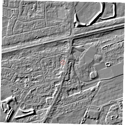 Shaded relief map of the ground around HU47JD, computed from Environment Agency LiDAR. The ground here sits at about 2 m above sea level and falls 4 m across the surrounding 800 m. Surface water reaching this point runs off ground lying to the south, 1.1 m higher.