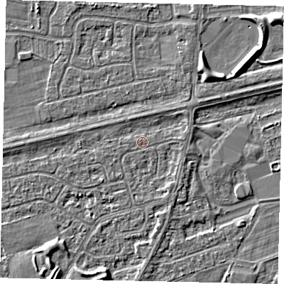 Shaded relief map of the ground around HU47JF, computed from Environment Agency LiDAR. The ground here sits at about 2 m above sea level and falls 5 m across the surrounding 800 m. Surface water reaching this point runs off ground lying to the west, 1.4 m higher.