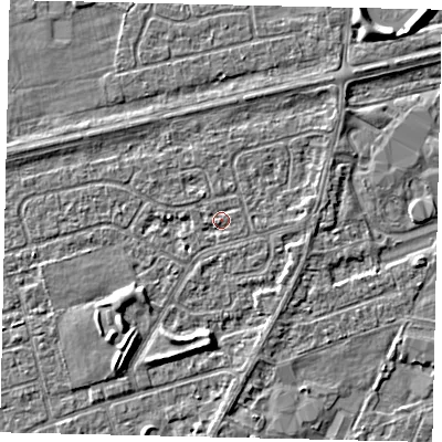 Shaded relief map of the ground around HU47JH, computed from Environment Agency LiDAR. The ground here sits at about 2 m above sea level and falls 4 m across the surrounding 800 m. Surface water reaching this point runs off ground lying to the south-south-west, 1.1 m higher.