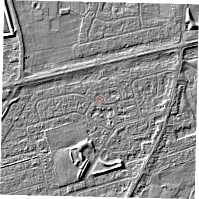 Shaded relief map of the ground around HU47JJ, computed from Environment Agency LiDAR. The ground here sits at about 3 m above sea level and falls 4 m across the surrounding 800 m. Surface water reaching this point runs off ground lying to the south-south-west, 2.3 m higher.