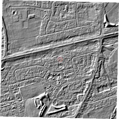 Shaded relief map of the ground around HU47JL, computed from Environment Agency LiDAR. The ground here sits at about 3 m above sea level and falls 4 m across the surrounding 800 m. Surface water reaching this point runs off ground lying to the east-north-east, 0.6 m higher.
