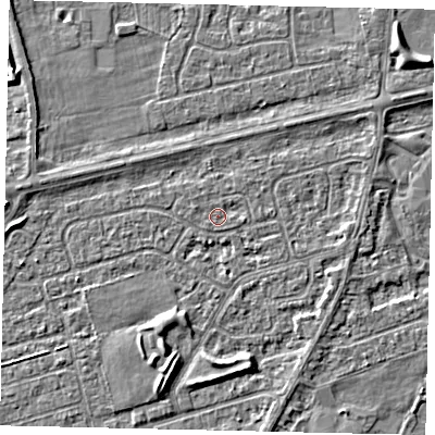 Shaded relief map of the ground around HU47JN, computed from Environment Agency LiDAR. The ground here sits at about 2 m above sea level and falls 4 m across the surrounding 800 m. Surface water reaching this point runs off ground lying to the west-north-west, 1.0 m higher.