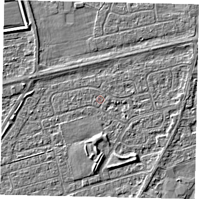 Shaded relief map of the ground around HU47JP, computed from Environment Agency LiDAR. The ground here sits at about 3 m above sea level and falls 4 m across the surrounding 800 m. Surface water reaching this point runs off ground lying to the south, 2.3 m higher.