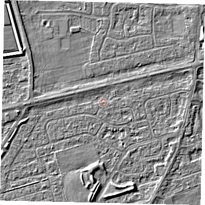 Shaded relief map of the ground around HU47JR, computed from Environment Agency LiDAR. The ground here sits at about 2 m above sea level and falls 4 m across the surrounding 800 m. Surface water reaching this point runs off ground lying to the west-south-west, 0.8 m higher.