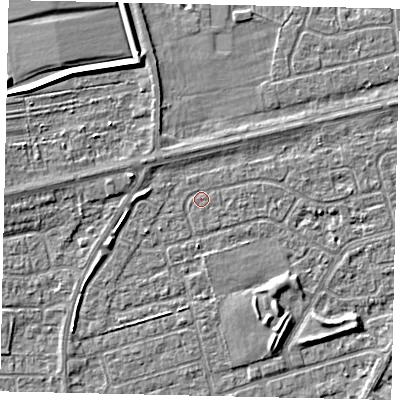Shaded relief map of the ground around HU47JT, computed from Environment Agency LiDAR. The ground here sits at about 3 m above sea level and falls 4 m across the surrounding 800 m. Surface water reaching this point runs off ground lying to the west-south-west, 2.1 m higher.