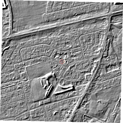 Shaded relief map of the ground around HU47JY, computed from Environment Agency LiDAR. The ground here sits at about 3 m above sea level and falls 4 m across the surrounding 800 m. Surface water reaching this point runs off ground lying to the south-west, 1.7 m higher.