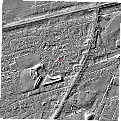 Shaded relief map of the ground around HU47LF, computed from Environment Agency LiDAR. The ground here sits at about 2 m above sea level and falls 4 m across the surrounding 800 m. Surface water reaching this point runs off ground lying to the west-south-west, 3.0 m higher.
