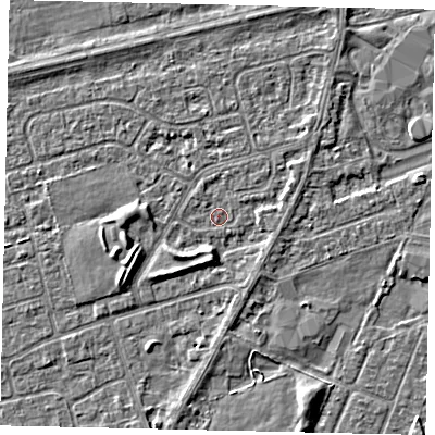 Shaded relief map of the ground around HU47LG, computed from Environment Agency LiDAR. The ground here sits at about 2 m above sea level and falls 4 m across the surrounding 800 m. Surface water reaching this point runs off ground lying to the west-south-west, 3.0 m higher.