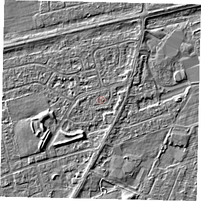 Shaded relief map of the ground around HU47LJ, computed from Environment Agency LiDAR. The ground here sits at about 2 m above sea level and falls 4 m across the surrounding 800 m. Surface water reaching this point runs off ground lying to the west-south-west, 3.0 m higher.