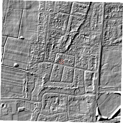 Shaded relief map of the ground around HU47NA, computed from Environment Agency LiDAR. The ground here sits at about 3 m above sea level and falls 3 m across the surrounding 800 m. Surface water reaching this point runs off ground lying to the north-north-west, 2.2 m higher.
