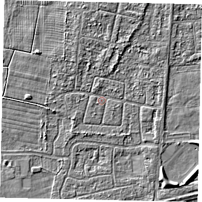 Shaded relief map of the ground around HU47ND, computed from Environment Agency LiDAR. The ground here sits at about 3 m above sea level and falls 3 m across the surrounding 800 m. Surface water reaching this point runs off ground lying to the north-north-west, 2.2 m higher.