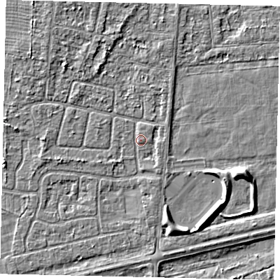 Shaded relief map of the ground around HU47NG, computed from Environment Agency LiDAR. The ground here sits at about 3 m above sea level and falls 5 m across the surrounding 800 m. Surface water reaching this point runs off ground lying to the north-west, 2.2 m higher.