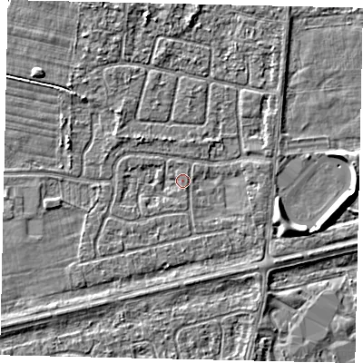 Shaded relief map of the ground around HU47NJ, computed from Environment Agency LiDAR. The ground here sits at about 3 m above sea level and falls 3 m across the surrounding 800 m. Surface water reaching this point runs off ground lying to the east, 1.2 m higher.