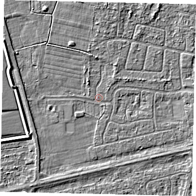Shaded relief map of the ground around HU47NP, computed from Environment Agency LiDAR. The ground here sits at about 3 m above sea level and falls 4 m across the surrounding 800 m. Surface water reaching this point runs off ground lying to the west-north-west, 3.7 m higher.