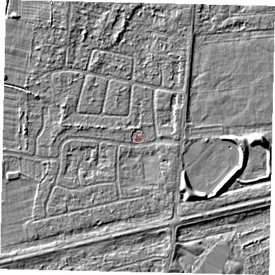 Shaded relief map of the ground around HU47NQ, computed from Environment Agency LiDAR. The ground here sits at about 2 m above sea level and falls 5 m across the surrounding 800 m. Surface water reaching this point runs off ground lying to the north-north-west, 2.4 m higher.