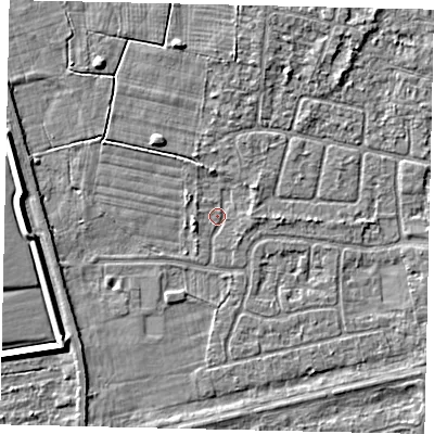 Shaded relief map of the ground around HU47NR, computed from Environment Agency LiDAR. The ground here sits at about 2 m above sea level and falls 4 m across the surrounding 800 m. Surface water reaching this point runs off ground lying to the west-north-west, 3.7 m higher.
