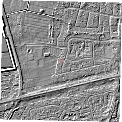Shaded relief map of the ground around HU47NS, computed from Environment Agency LiDAR. The ground here sits at about 3 m above sea level and falls 4 m across the surrounding 800 m. Surface water reaching this point runs off ground lying to the south-west, 2.0 m higher.